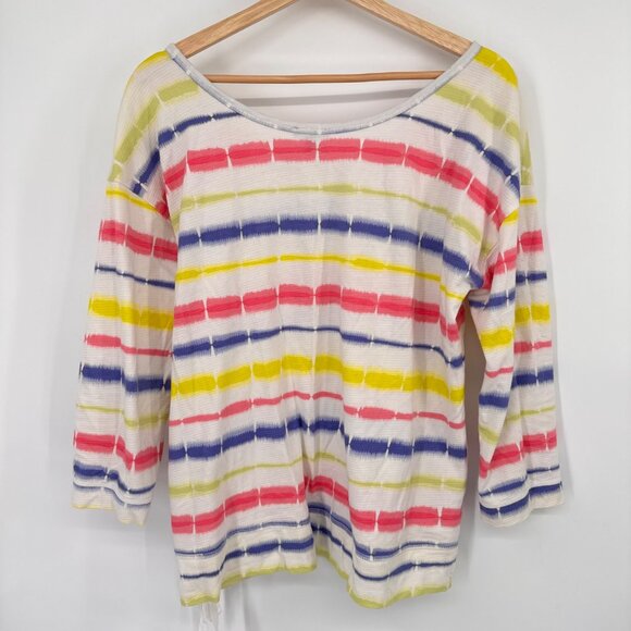 T By Talbots Womens Striped Cotton top shirt tie dye size Large side tie - Picture 10 of 10